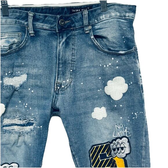 Smoke Rise Jeans Men's 34X34 (33.5") Distressed Destroyed Streetwear Stretch - Picture 3 of 16